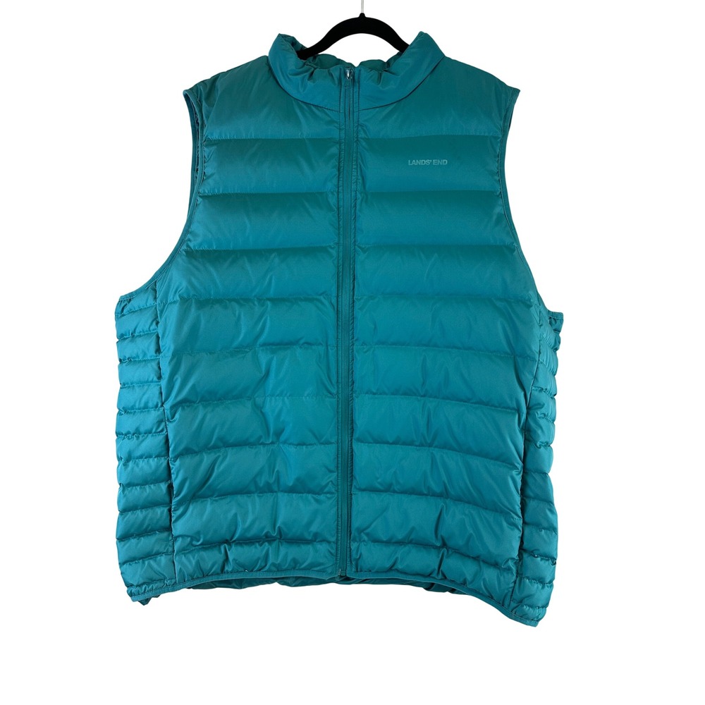 Lands End Down Puffer Vest Teal Blue Outdoor Quilted Men XXL Tall Branded Cullen
